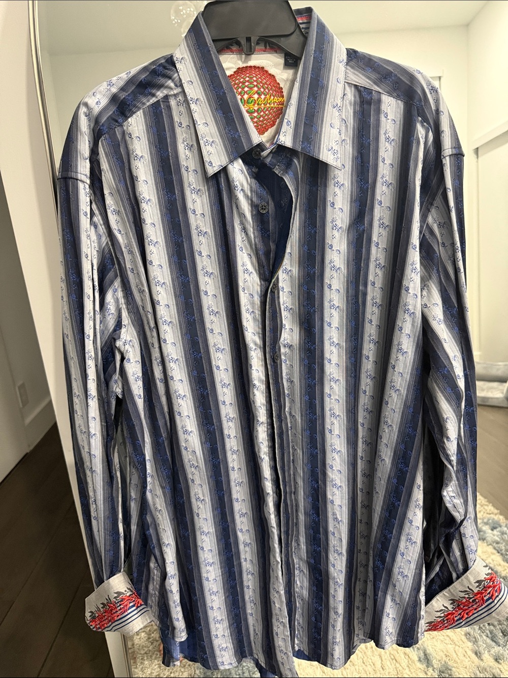 Robert Graham Blue and Gray Vertical Stripe Button-Down Shirt
